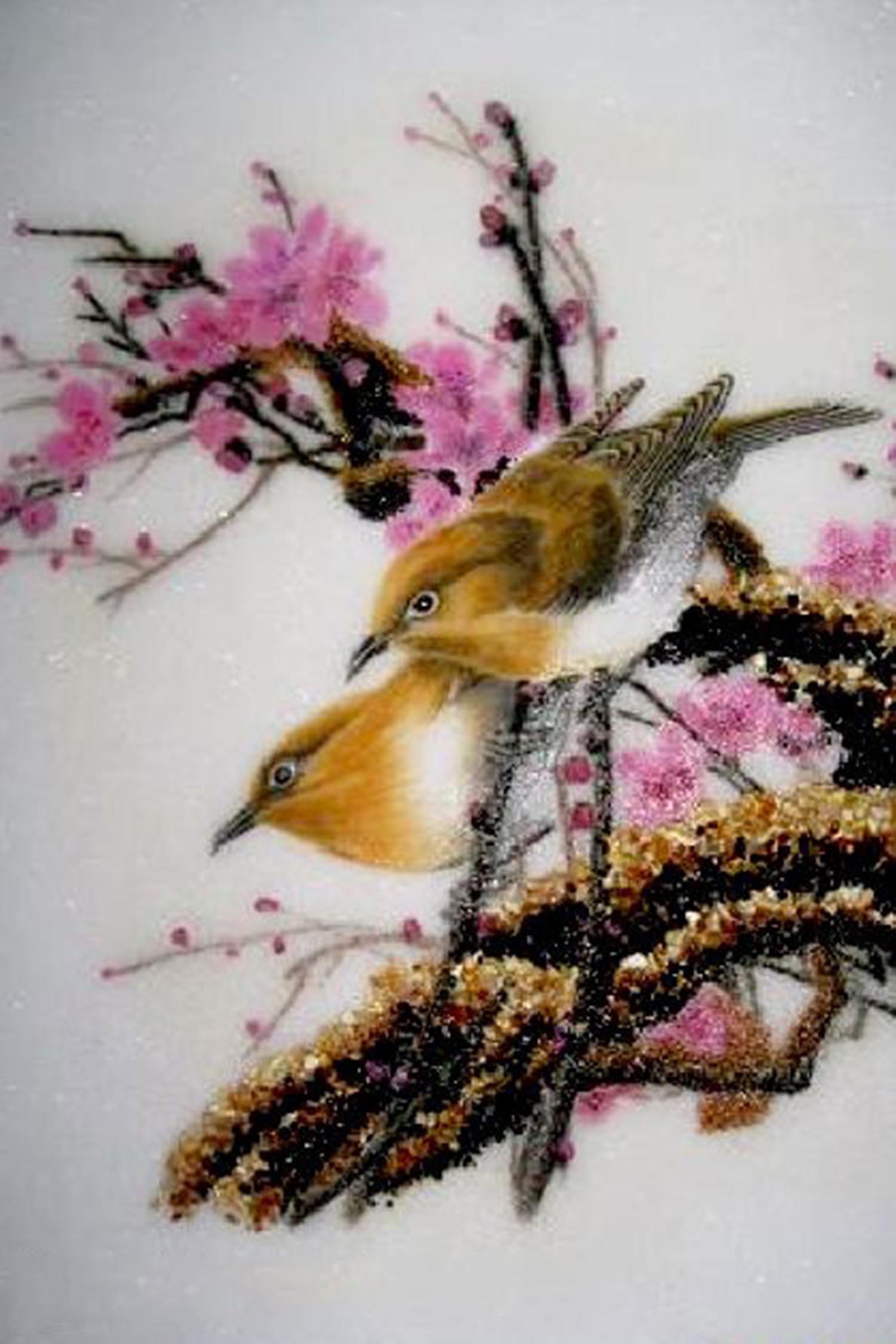 Tranh Đá Qúy Mai Điểu Uyên Ương MS01