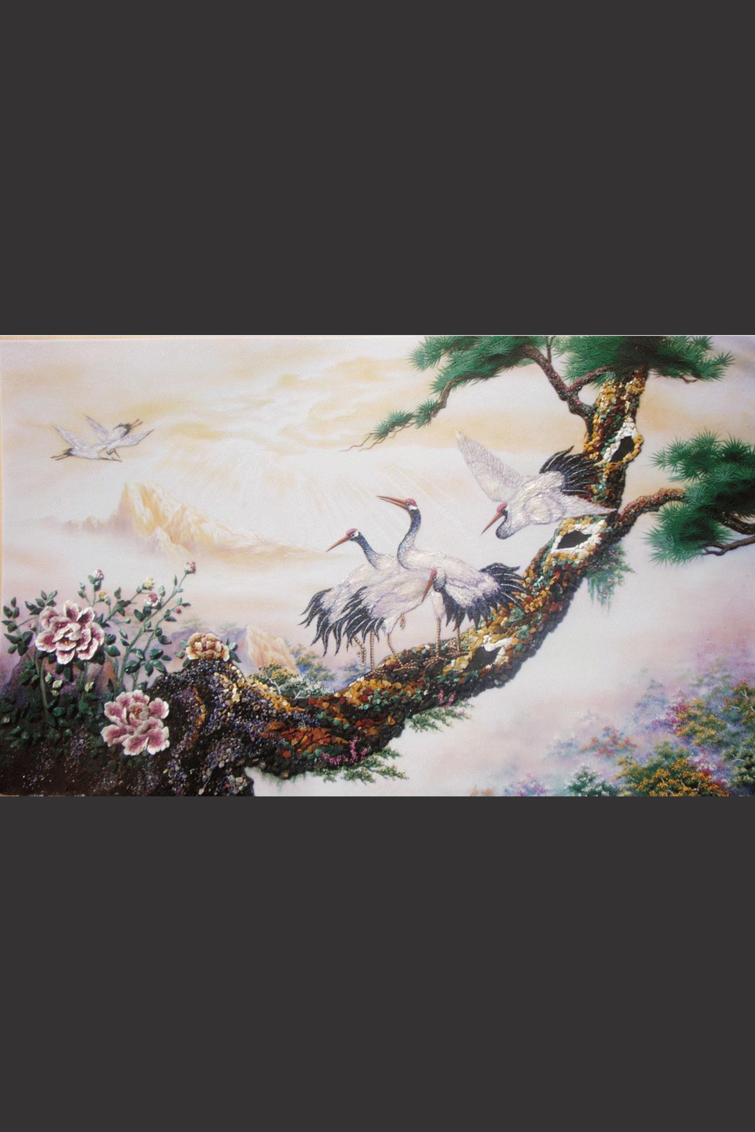 Tranh Đá Quý Tùng Hạc Mẫu Đơn MS01