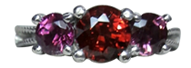 Nhẫn đá Garnet Rhodolite thiên nhiên màu đỏ, cam, hồng, tím